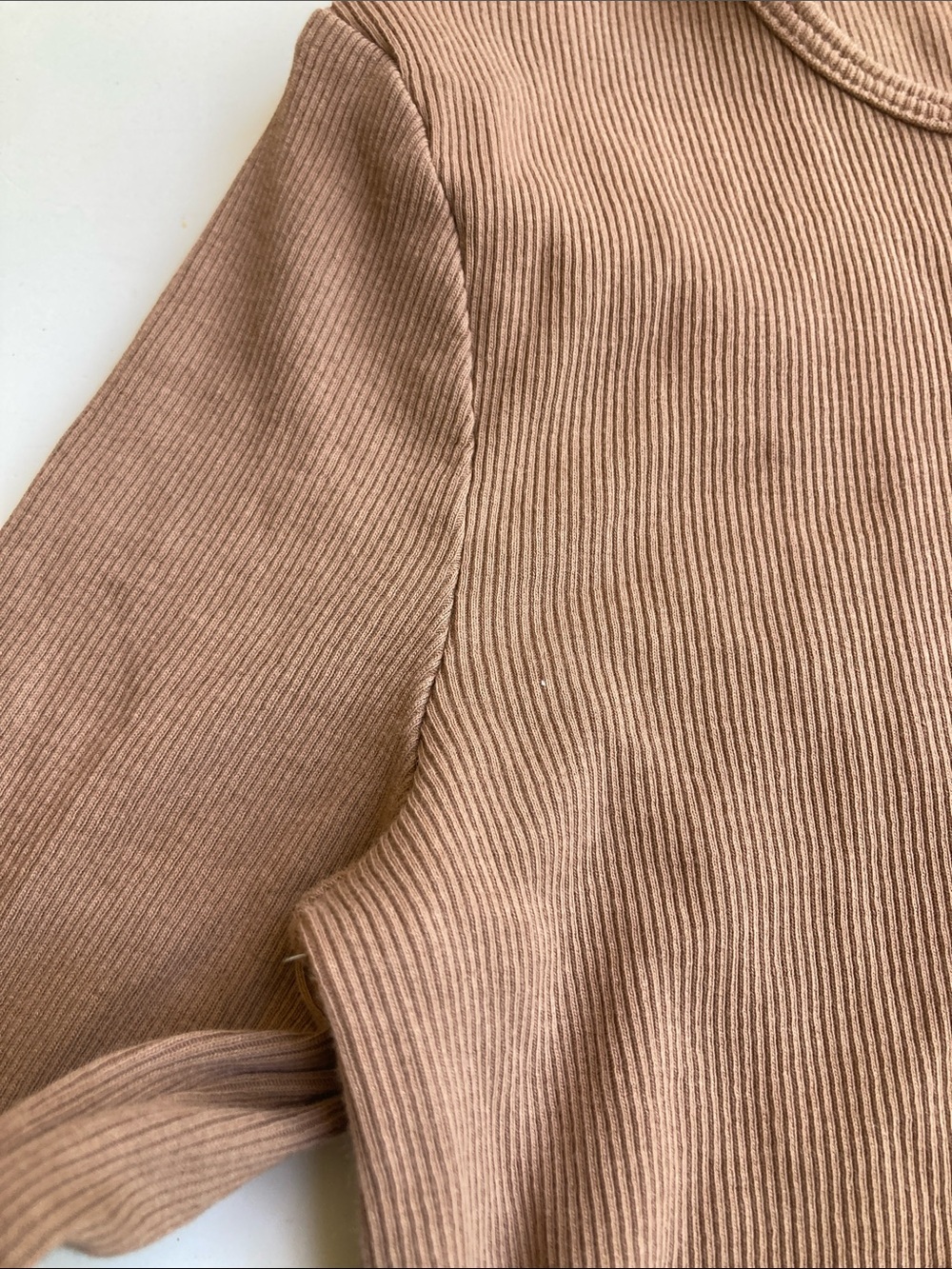 Cotton On Tan Brown Ribbed Long Sleeve Crewneck Top Women’s Knit Shirt - Picture 3 of 6